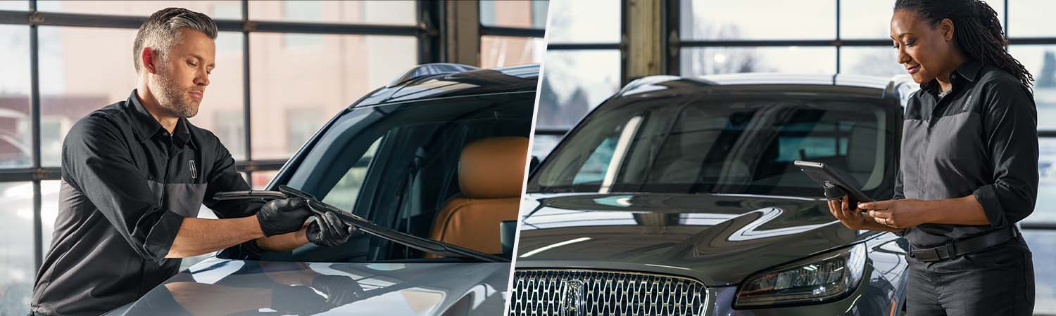 Shots of Lincoln vehicle being serviced