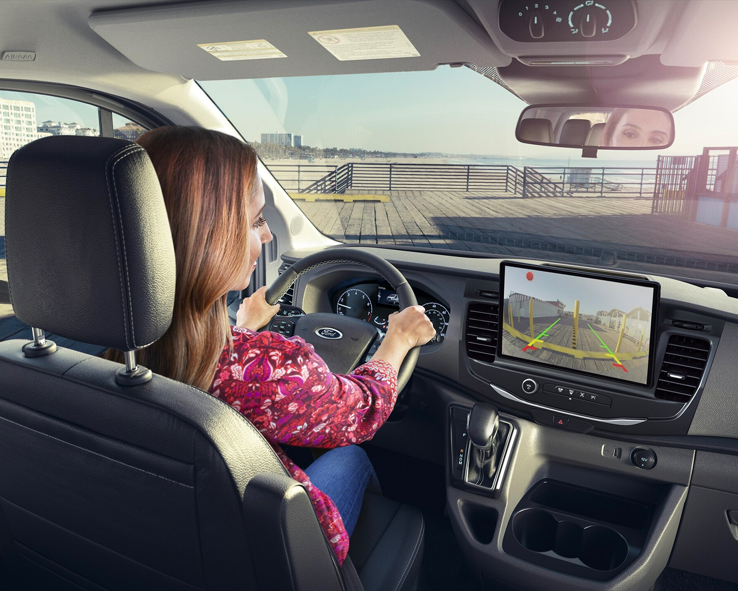 Person using the backup camera in a 2024 Ford Transit