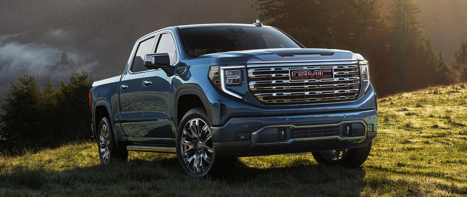 2025 GMC Sierra 1500 parked offroad on the grass with trees in the background