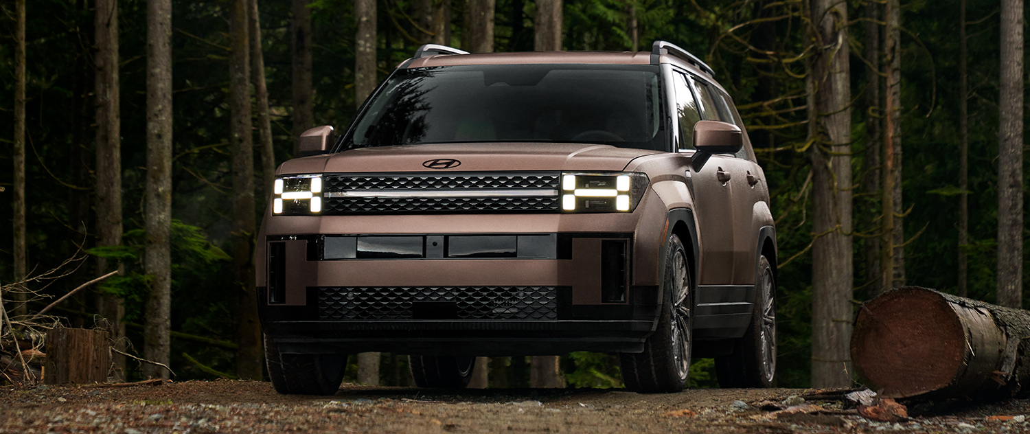 2025 Hyundia Santa Fe parked in the woods