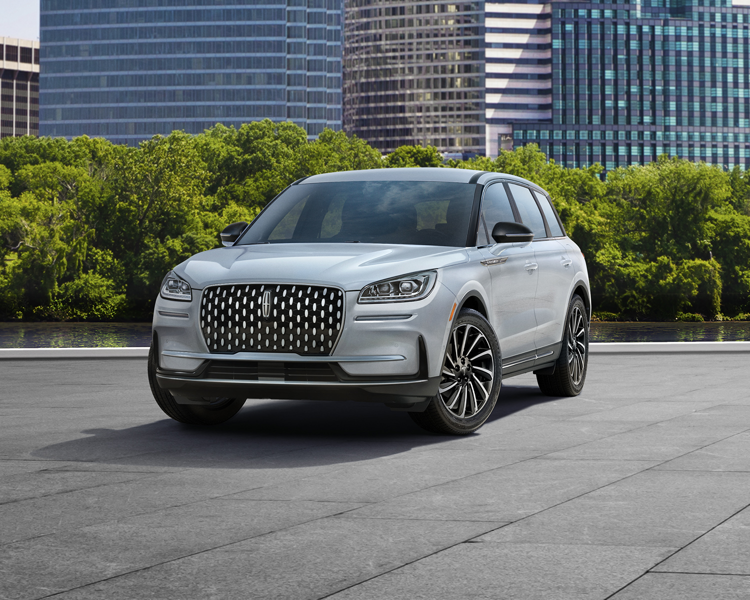 2025 Lincoln Corsair parked with corporate buildings in the background