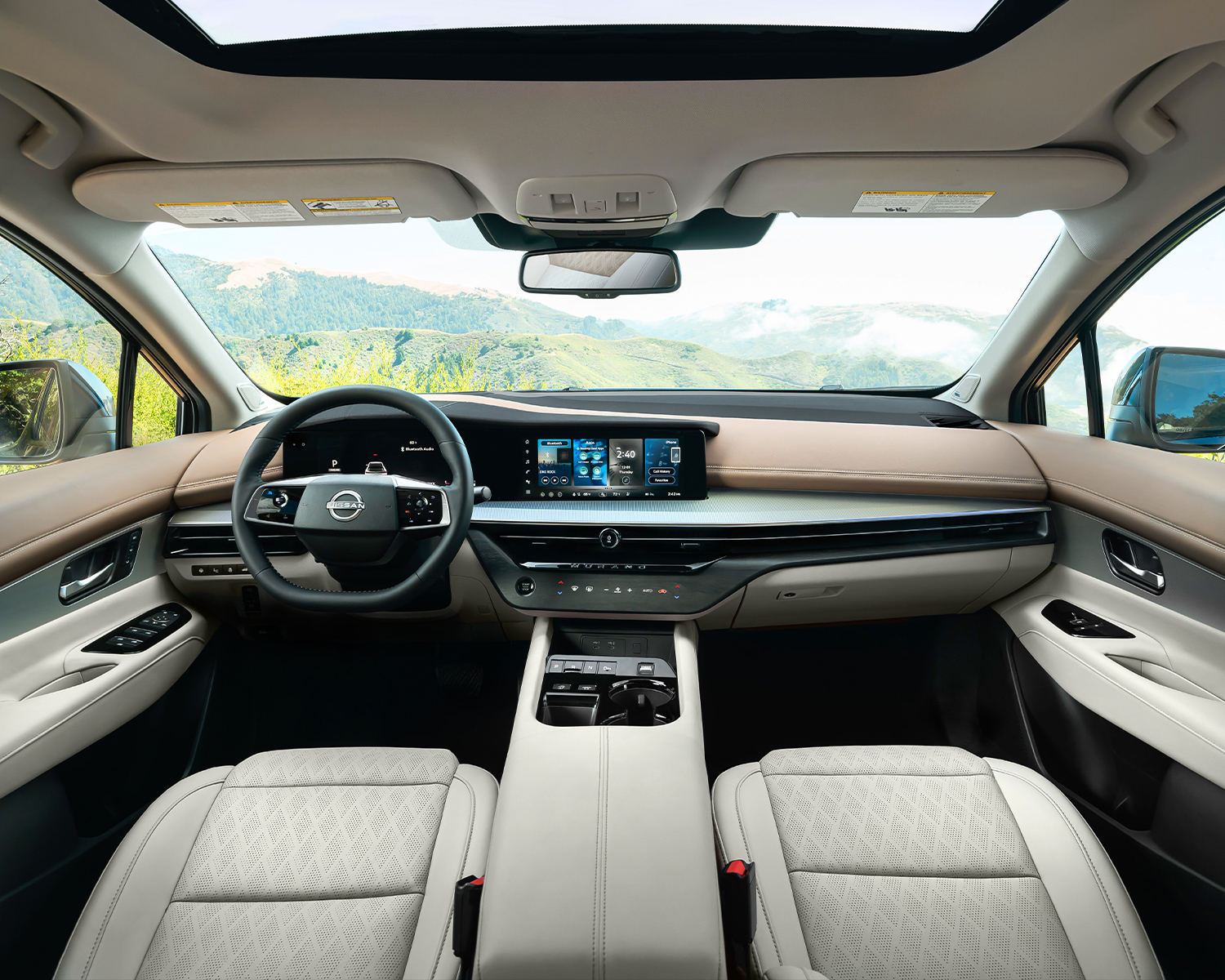 Interior shot of the 2025 Nissan Murano showcasing its interior, tech and safety highlights