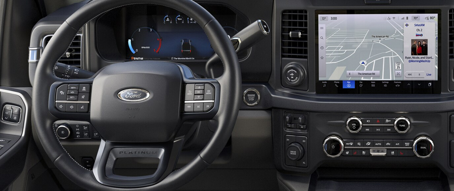 Interior view of the dashboard of the 2026 Ford Super Duty