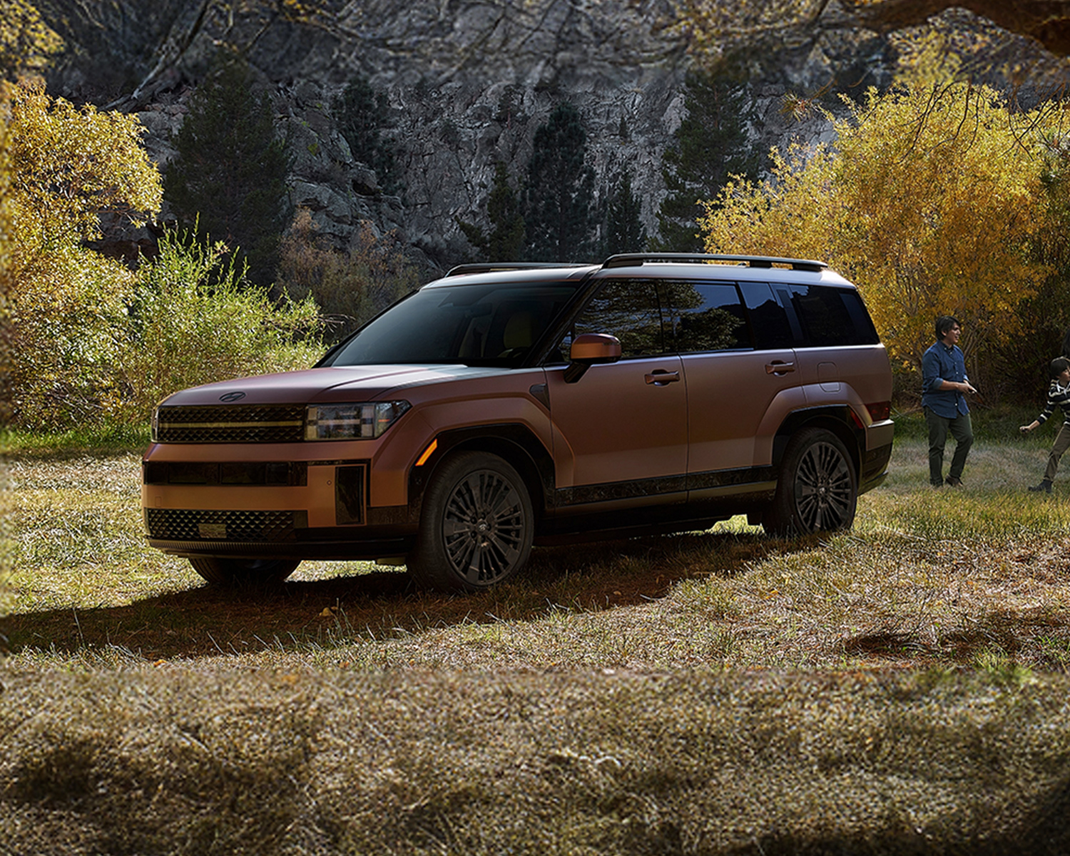2026 Hyundai Santa Fe Hybrid parked in front of scenic landscape