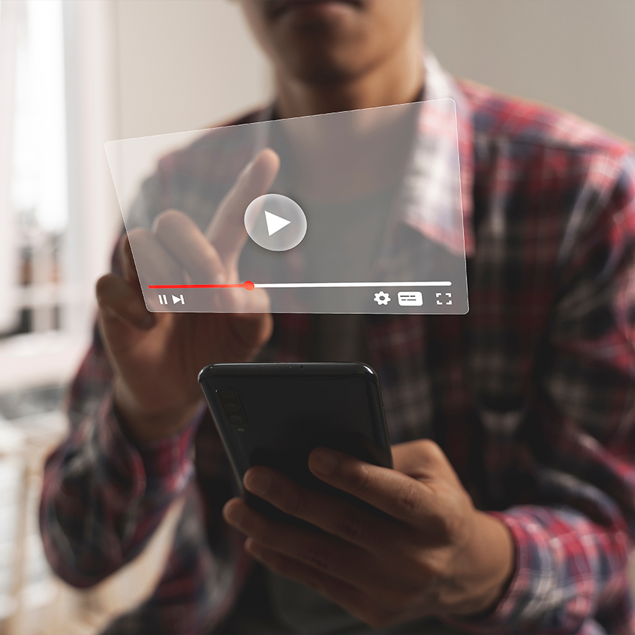 streaming online, watching video on internet hologram concept